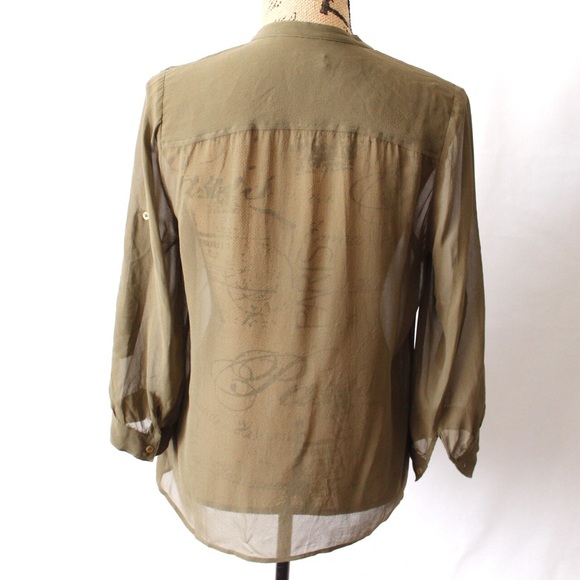 J. Crew Small Green Sheer Pleated Silk Blouse - Picture 2 of 6